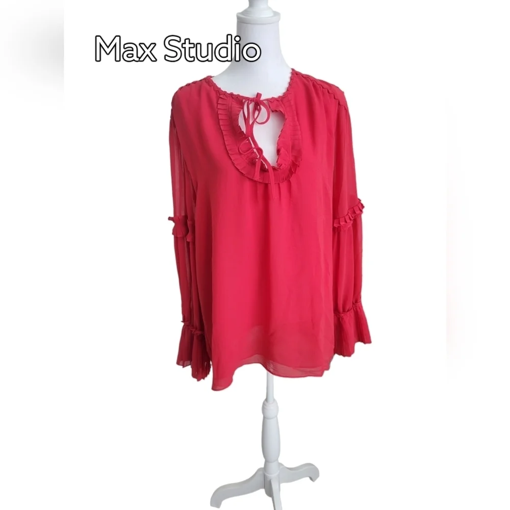 Nwt Max Studio London Red Seraphine Boho Blouse XL - Picture 1 of 7